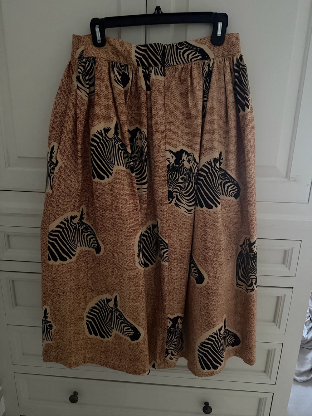 Anthropologie Tan Midi Skirt with Zebra Head Print - Picture 10 of 11